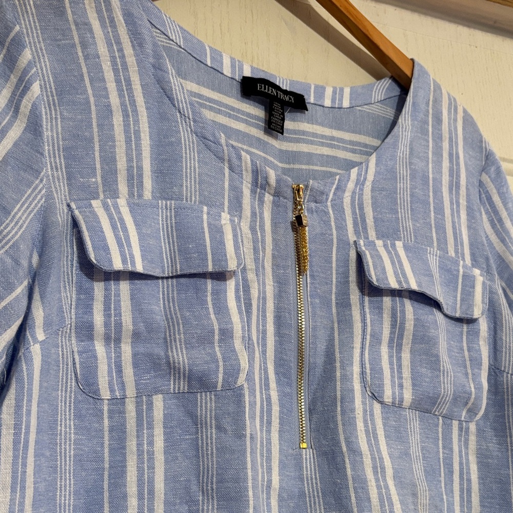Ellen Tracy Blue and White Striped Blouse - Picture 2 of 8